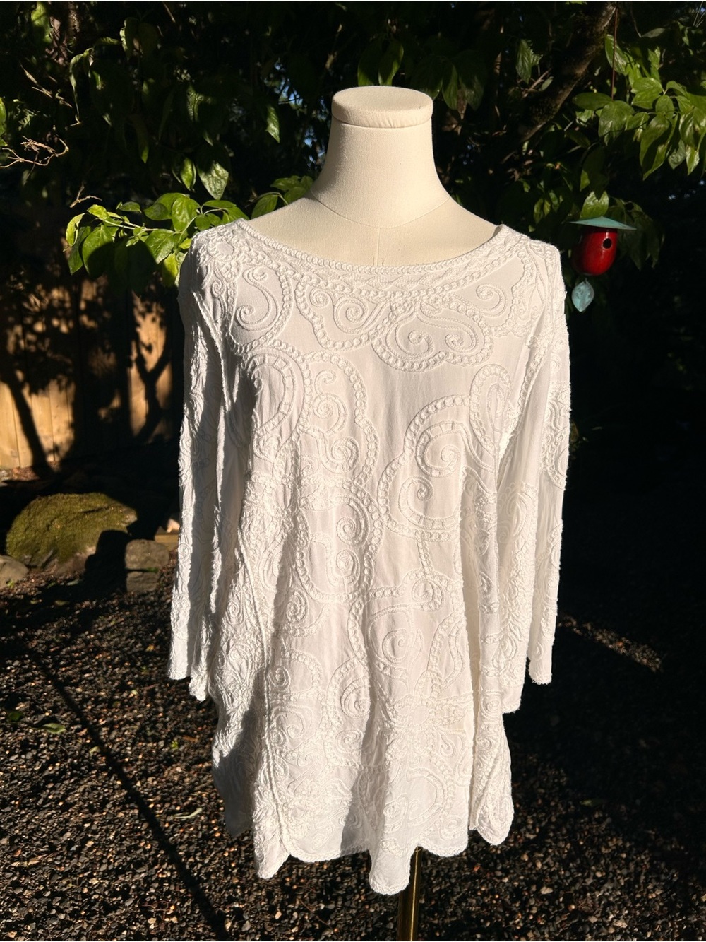 Chico's White Embroidered Scoop-Neck Tunic